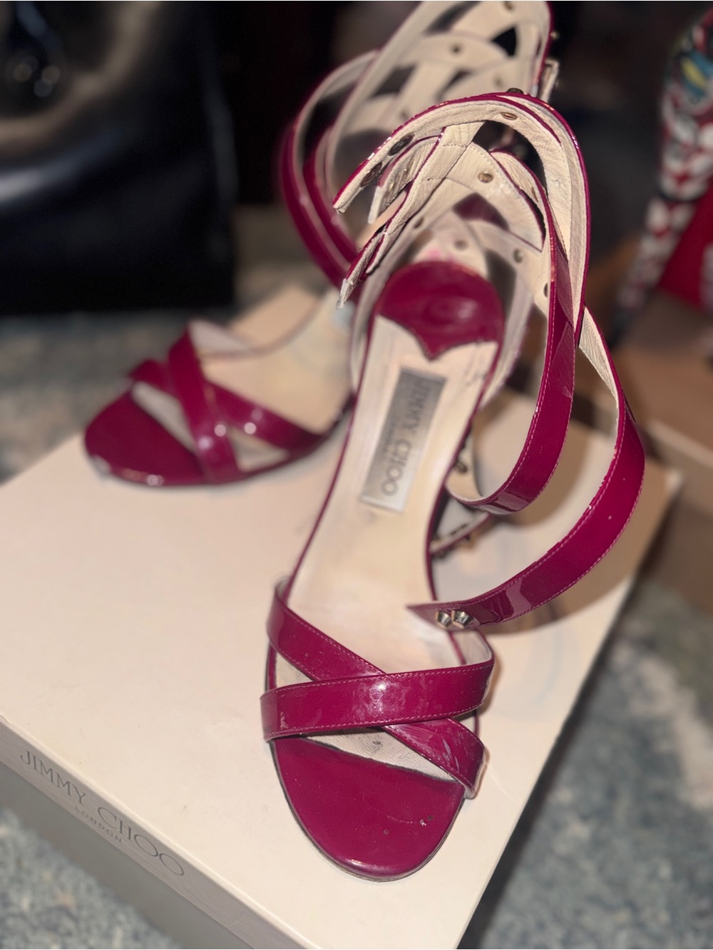 Jimmy Choo Fuchsia Patent Leather Strappy Heels